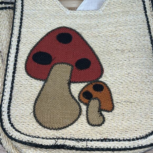 Vintage Handmade Straw Cord Wooden Handle Mushroom Tote Bag Purse Taiwan Boho - Picture 7 of 9